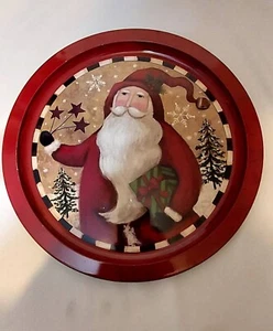 Gabel Kunst Weihnachtsmann Medaille Serviertablett rot 12" rund rot - Bild 1 von 6