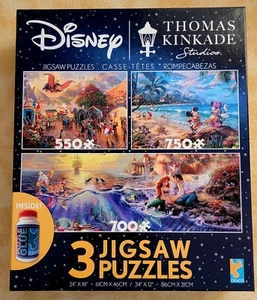3 Disney Puzzles Thomas Kinkade Dumbo Little Mermaid Mickey glue included - Picture 1 of 2
