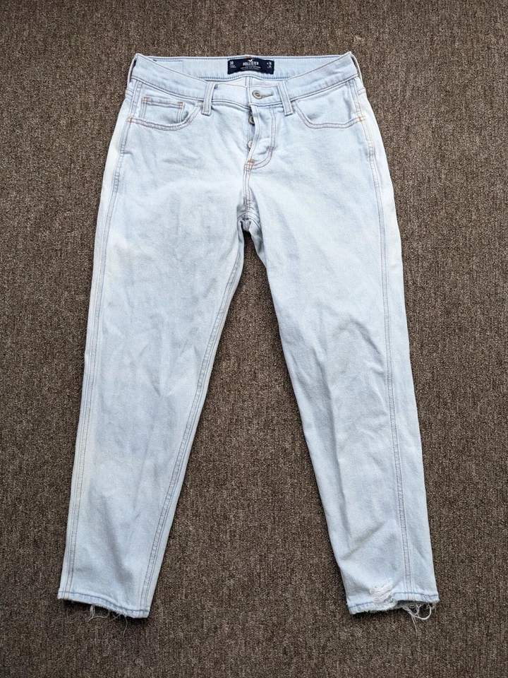 Pantalones de mezclilla elásticos HOLLISTER para mujer 3 azul claro tiro bajo corte novio Foto 1 de 4