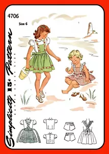 Kinder Sommerkleid Muster Bluse TRÄGERHOSE Höschen Mädchen Simplicity 4706 Vintage 1943 - Bild 1 von 5