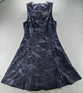 Liz Claiborne Dress Womens 10 Blue Navy Black Paisley Flocked Sleeveless NEW NWT - Picture 1 of 12
