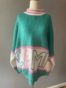 Vintage 1980's CAMP BEVERLY HILLS Chunky KNITTED Ski SWEATER LARGE Retro Print - Picture 1 of 6