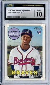 2018 Topps Heritage Ronald Acuna Jr RC #580 Rookie CGC 10 Gem Mint Braves - Picture 1 of 2