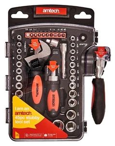 New Socket Stubby Set 45Pc Dual Function Adjustable Wrench 1/4 3/8" Drive Bits - Picture 1 of 3