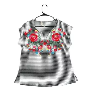 Top Savanna Jane L Grande Rayas Floral Colorido Bordado Boho Gitano Western - Imagen 1 de 11
