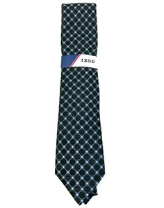 IZOD Silk Tie Dark Navy Light Blue Octagon Diamond Geometric Pattern Classy NWT - Picture 1 of 7