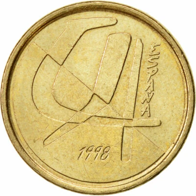 [#427394] Coin, Spain, Juan Carlos I, 5 Pesetas, 1998, Madrid, AU(50-53), Alumin - Image 1 of 2