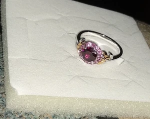 18K MULTI-GOLD RED GARNET ROUND & PINK TOURMALINE HALO RING, SIZE 7, 1.45(TCW) - Picture 1 of 13