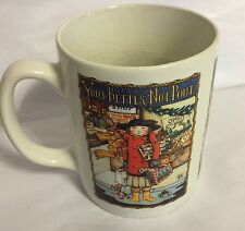 1993 Mary Engelbreit Ink Christmas Coffee Cup Mug You'd Better Not Pout Shopping