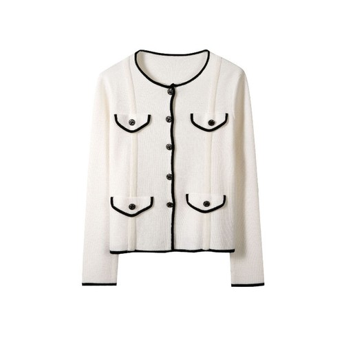 VETEMENTS French Women Spring Wool Knitted Sweater Round Neck Longsleeve Multi pocket Coat