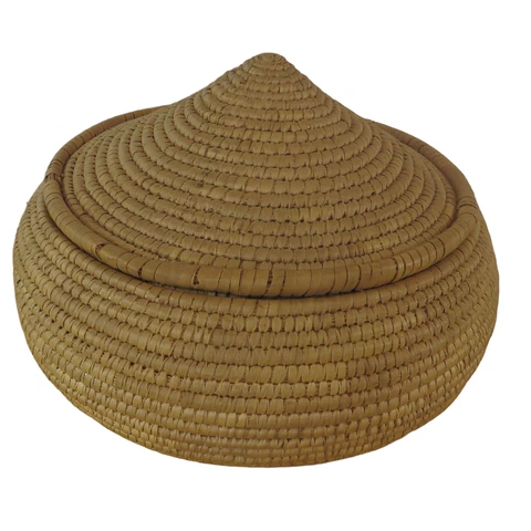 Charleston Sweet Grass  Basket with Lid Vintage Unique Folk Art Estate Cover