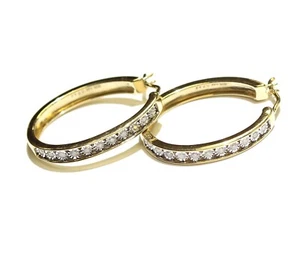 New 925 Gold Plated .25ct I2 I round diamond oval hoop earrings unique. - Picture 1 of 10