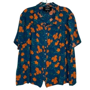 Modcloth X Collectif blue orange floral cropped button down blouse size 26 (3X) - Picture 1 of 11