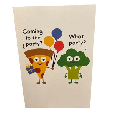 Papel Reciclado Felicitaciones Tarjeta Cumpleaños Pizza Brócoli Fiesta Divertido Humor Globos Foto 1 de 3