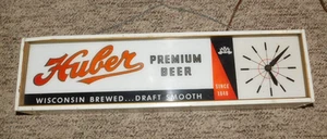 GEPFLEGTE VINTAGE HUBER BIER HÄNGELEUCHTE UND UHR MONROE WISCONSIN - Bild 1 von 8