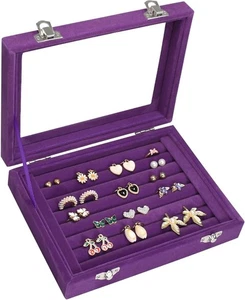 Bandeja organizadora de anillos 7 ranuras terciopelo joyería pendientes almacenamiento 7 ranuras, púrpura  - Imagen 1 de 6