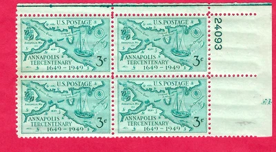 US SCOTT# 984 -  ANNAPOLIS 300th ANNIVERSARY- 3¢ PLATE BLOCK OF 4  MNH 1949 - Image 1 of 2