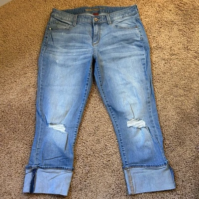 Jeans cortos ajustados con puños lavado claro talla 11 Arizona Jean Company para mujer Foto 1 de 4