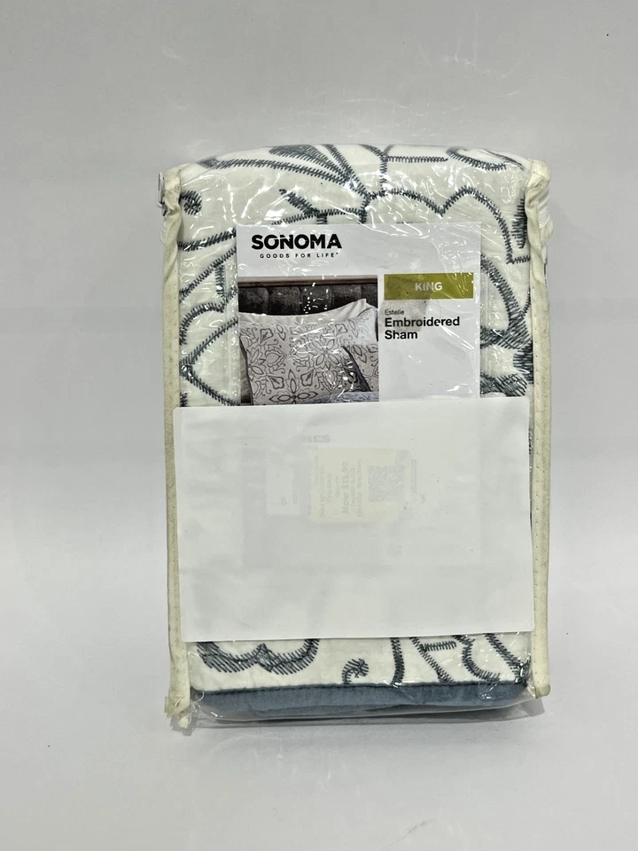 Sonoma Goods for Life Estelle Blanco Gris Bordado Falsa King Size 20"x36" NUEVO Foto 1 de 3