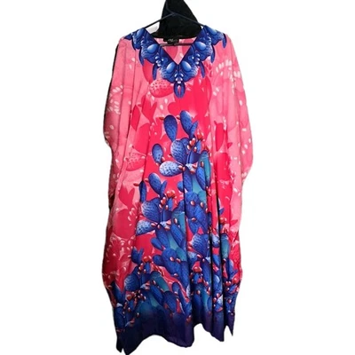 Midnight Velvet Kaftan Dress Womens One Size Cactus Maxi Hippie Mumu Retro - Image 1 of 4