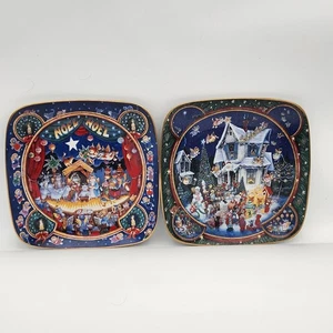 Franklin Mint Heirloom Bill Bell Christmas Cat Plates Deck the Howls Noel Lot 2 - Picture 1 of 5
