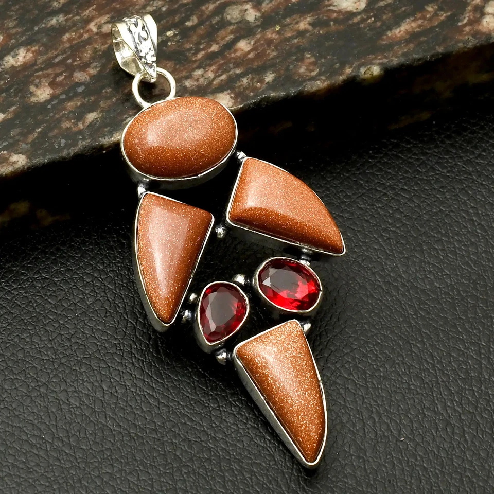 Goldstone Garnet Gemstone Handmade Pendant Jewelry For Christmas 3" AP-15002 - Image 1 of 1