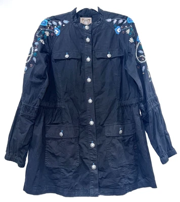 Chaqueta utilitaria de algodón negra Double D Ranch Yoakum Texas cuentas bordadas L Foto 1 de 4