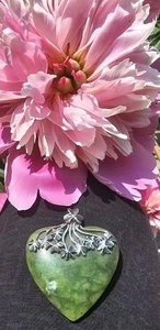 Vintage 925 Sterling Silber Irland großes Herz Connemara Marmor Glück Anhänger - Bild 1 von 9