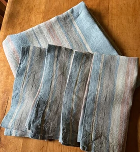 4er Set POTTERY BARN gestreifte Leinen SERVIETTEN und 50" quadratische TISCHDECKE - Bild 1 von 3