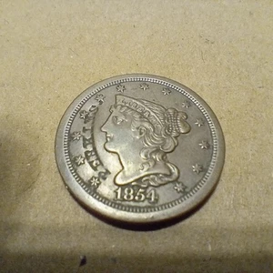 1854 US Braided Hair Half Cent 1/2c Great Detail Counter Stamped Perkins - Picture 1 of 10