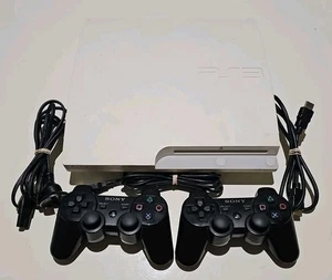 Sony White PlayStation 3 Slim 160GB Console Bundle PS3 Cords 2 Controllers - Bild 1 von 14