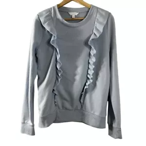 LC Lauren Conrad Women's Sweatshirt Blue Front Ruffled Fleece Pullover Size S - Picture 1 of 7