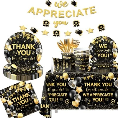 Appreciation Decorations,Black and Gold Thank You Plates And Napkins 142pcs T... Foto 1 de 4