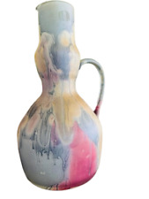 Vintage Rueven Hand Painted Nouveau Frosted Art Glass Watercolor Vase Pitcher