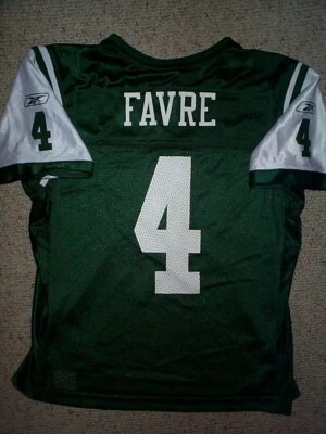 ($60) Camiseta deportiva de los New York NY Jets BRETT FAVRE NFL adulto MUJER/MUJER (s-pequeña-pequeña) Foto 1 de 4