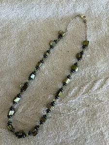 Vintage Glass Beaded Necklace Green 16" - Picture 1 of 6
