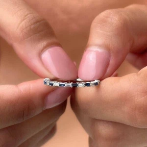 Baguette Created Sapphire Eternity Band Ring 14K White Gold Plated 2.00 Ct - Picture 1 of 2