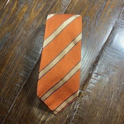 Галстук Dona Dona 100% шелк ручной работы оранжевая полоса - Изображение 1 из 4