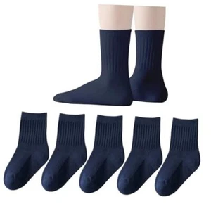 Unisex Kids Crew Socks Boys Dress Socks Soft Cotton 5-8 Years Navy 5 Pack - Picture 1 of 7