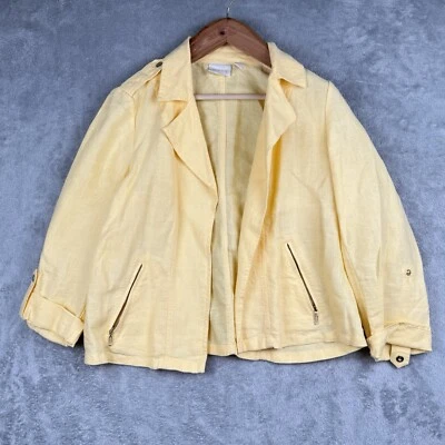 Chico's Linen Jacket Blazer Womens L Butter Yellow L/S Roll Tab Career Casual - Image 1 of 4