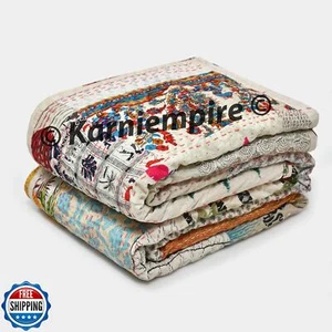 Indian Patchwork Kantha Quilt Throw Handmade Silk Sari Patola Ethnic Reversib - Picture 1 of 5