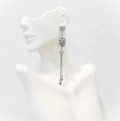 Vintage Juicy Couture Silver Plated Heart Banner Crystal Drop Dangle Earrings - Image 1 of 4