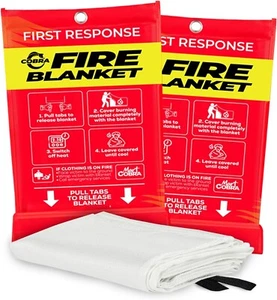 2 x Mart Cobra Feuerdecke für Haus und Küche Sicherheit Fiberglas 40” x 40” - Bild 1 von 5