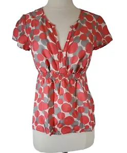 Boden Womans Size 4 Blouse 100% Silk V Neck Short Sleeve Fitted Geometric Orange - Picture 1 of 12