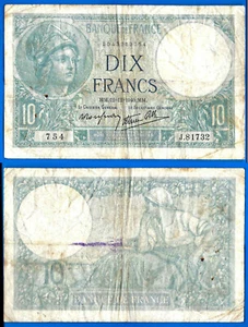 France 10 Francs 1940 Minerve Serie J Europe Frcs Frcs Free Shipping World Ppal - Picture 1 of 3