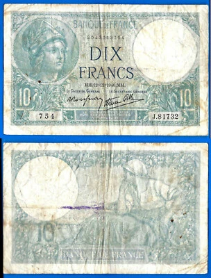 France 10 Francs 1940 Minerve Serie J Europe Frcs Frcs Free Shipping World Ppal - Image 1 of 3