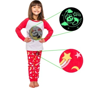 Little Jupiter Girl Pajamas with Glow in The Dark - Panda Moon - Grey & Red - Picture 1 of 6