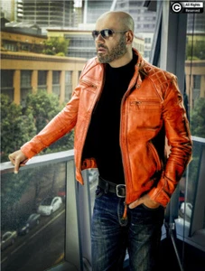 Chaqueta de motociclista Café Racer naranja para hombre - estilo clásico de motocicleta, cuero genuino - Imagen 1 de 8