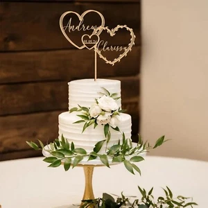 Personalised Rustic Wooden Cake Topper with Heart Custom Wedding & Anniversary - Picture 1 of 13