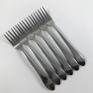 GORHAM "MEREDITH" Stainless Set 6 COCKTAIL FORKS - Glossy, Plain, Ridge on back - Picture 1 of 2
